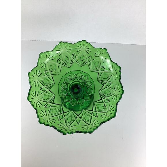 US Glass Co Green Footed Pedestal Candy Compote Dish Diamond Pattern 4173B - Picture 2 of 5